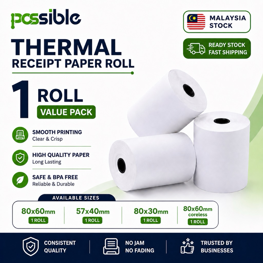 (1 Roll) Thermal Paper Receipt Roll Pos Kertas Resit Cash Register 80mm ...