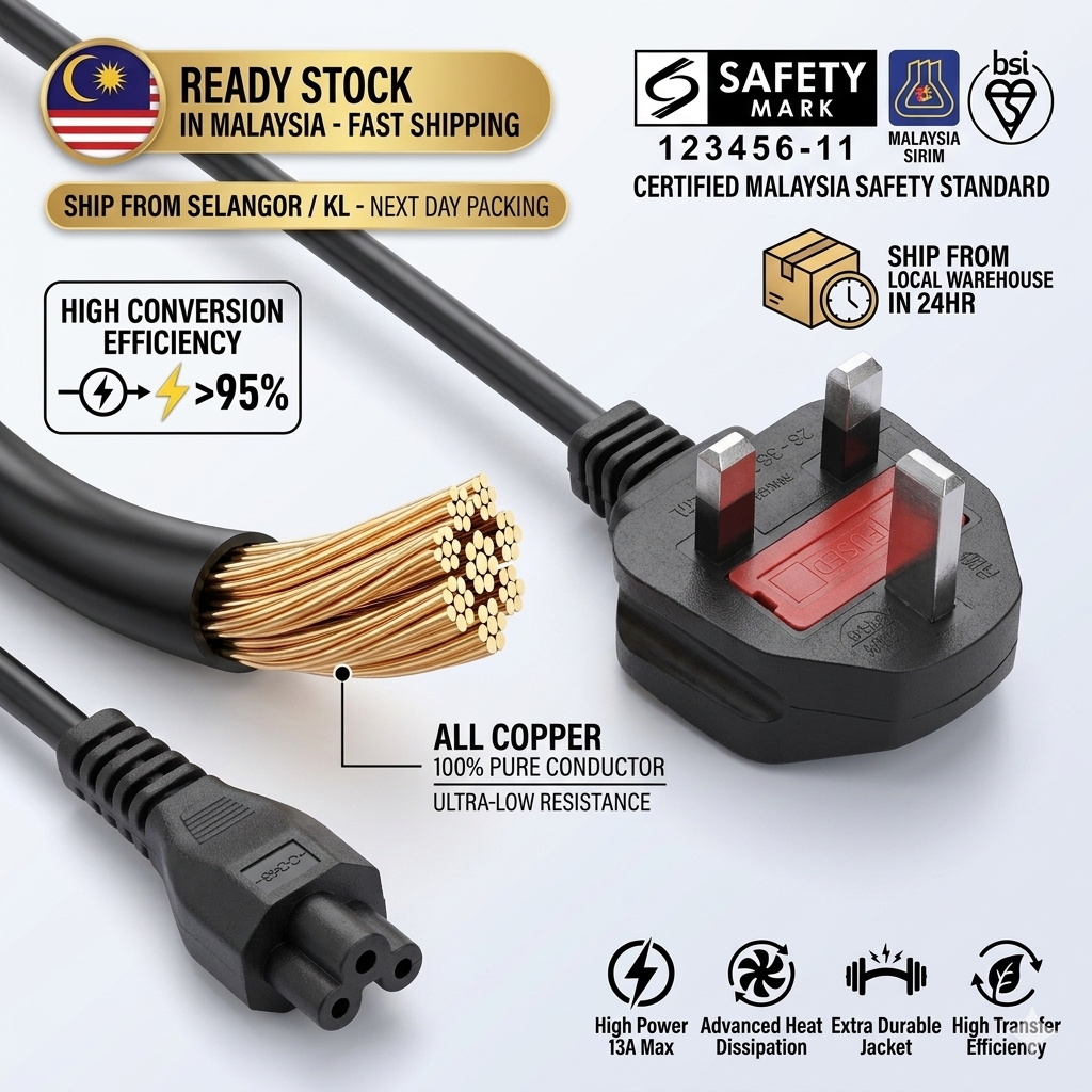 HSC Safety Mark 3 PIN UK PLUG To IEC C5 CLOVER BS1363/A SASO2203 SS145 ...