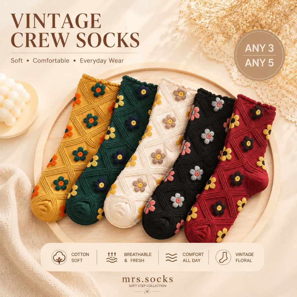 Mrs.socks Flower Pattern Tide Sock Ins Long Socks Women Stokin Panjang ...