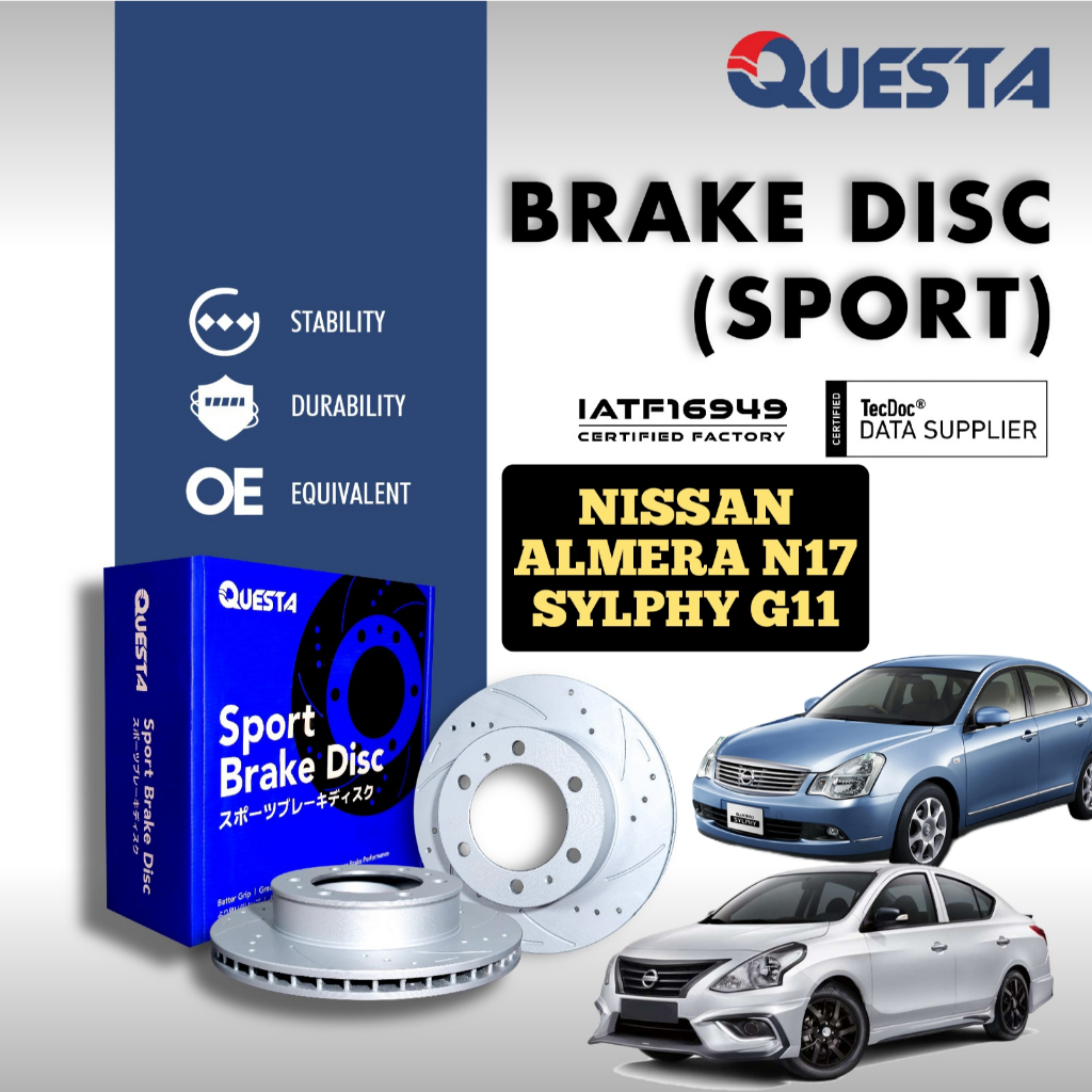 QUESTA NISSAN ALMERA 1.5 N17 SYLPHY G11 SPORT BRAKE DISC ROTOR (FRONT ...