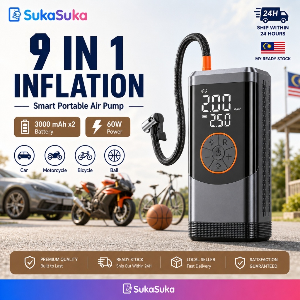 【9 IN 1】 Portable Wireless Inflator Pump Car Smart Digital Tire ...