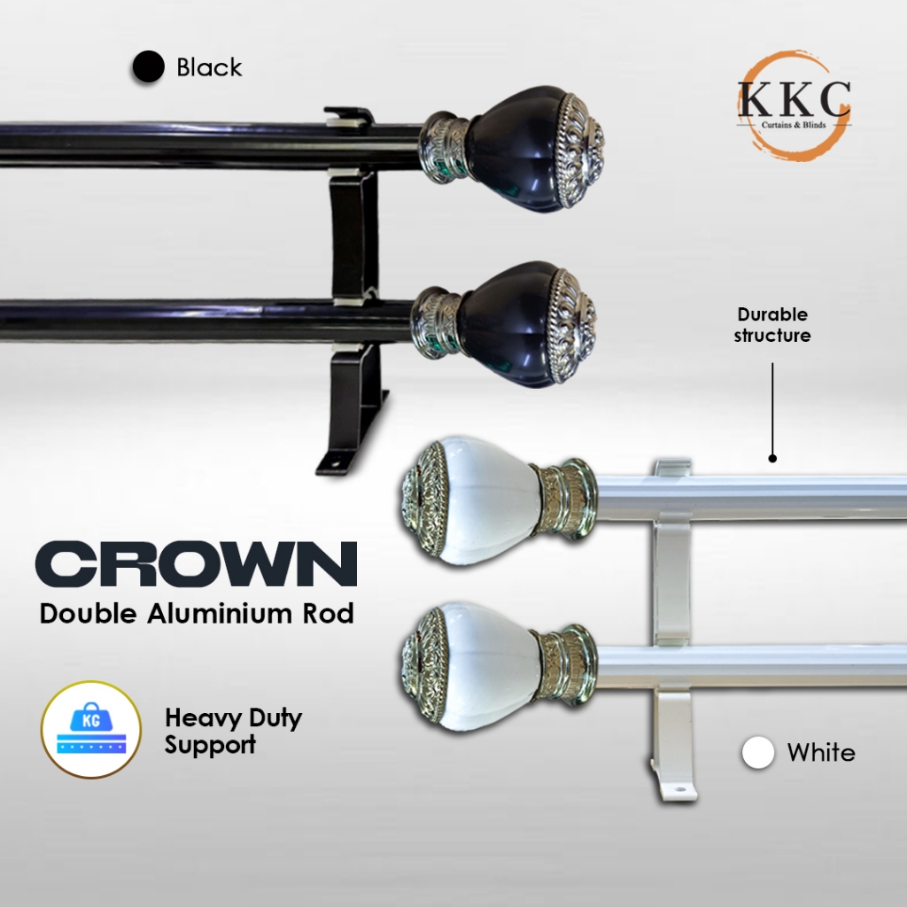KKC Curtains Rod CROWN DOUBLE Aluminium Rod/Kayu Rod Aluminium/Batang ...