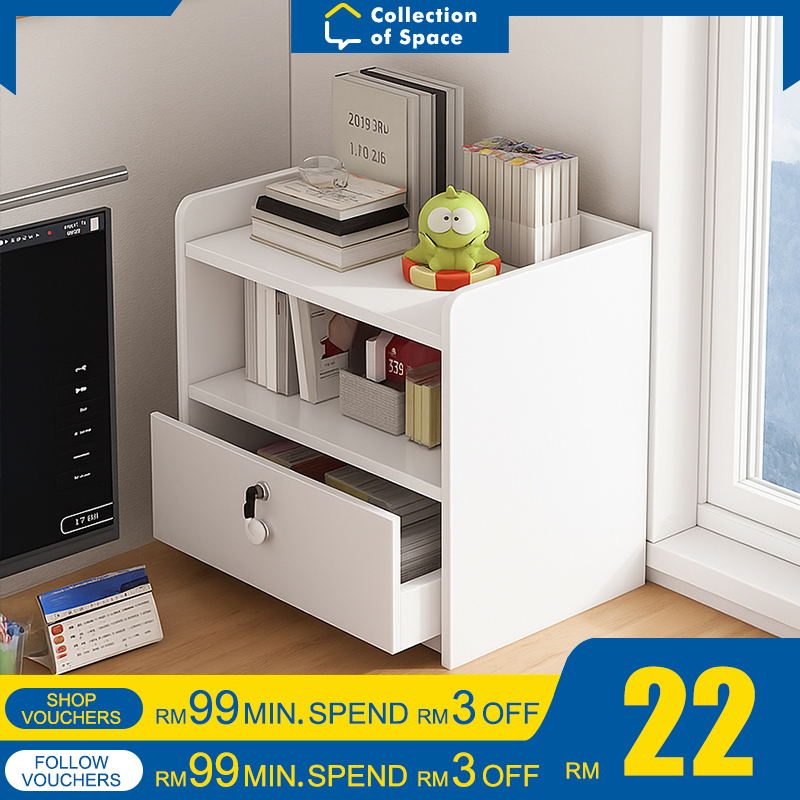 Desktop Storage Rack Tabletop Organizer with Drawer Book Rack Bookshelf ...