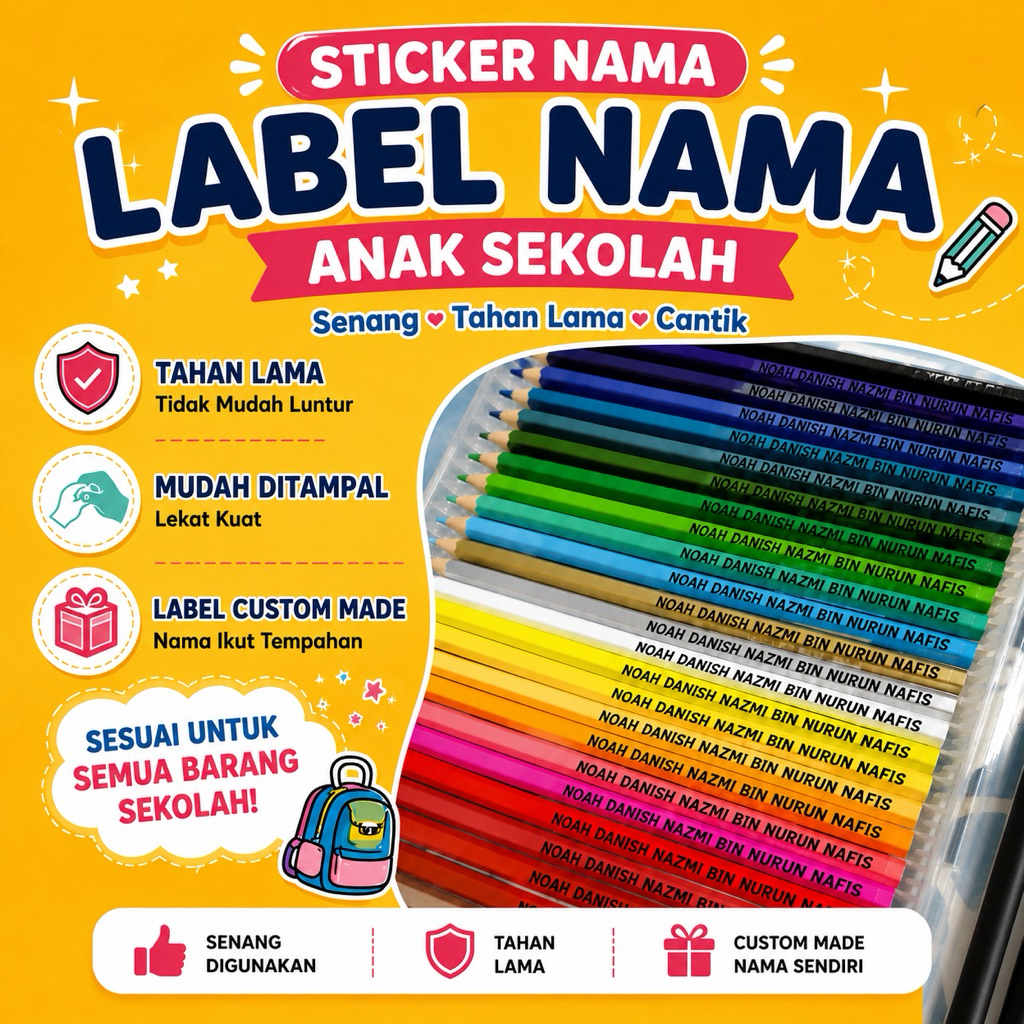 Sticker Label Nama Anak School Name Transparent / Mirrorcote | Shopee ...
