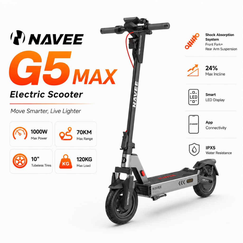 NAVEE G5 Max Urban Electric Scooter | 1000W Max Power | 70KM Max Range ...