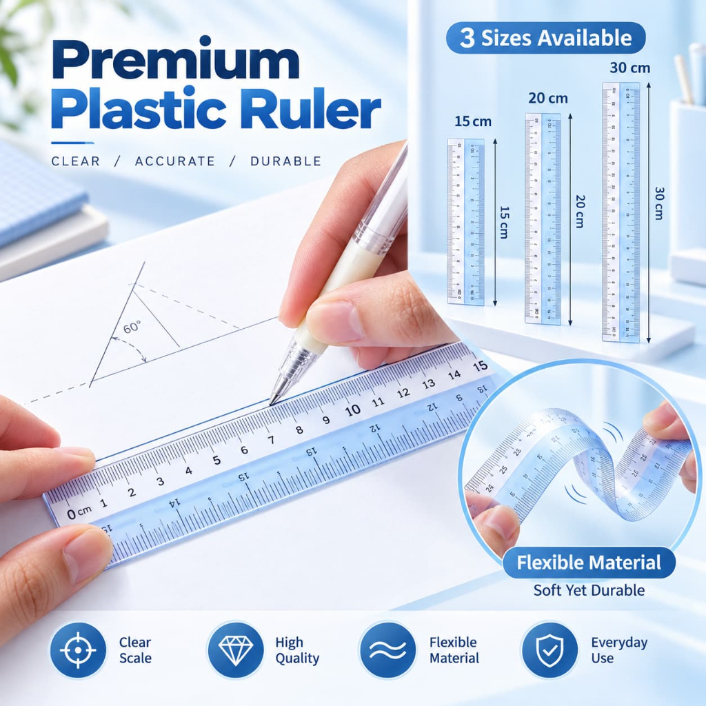 Plastic Ruler Transparent Ruler Flexible Straight Ruler 15cm 20cm 30cm ...
