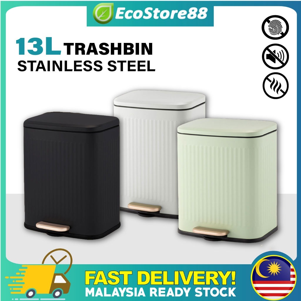 13L Tong Sampah Dapur Besar Premium Dustbin Trashbin Kitchen Stainless ...