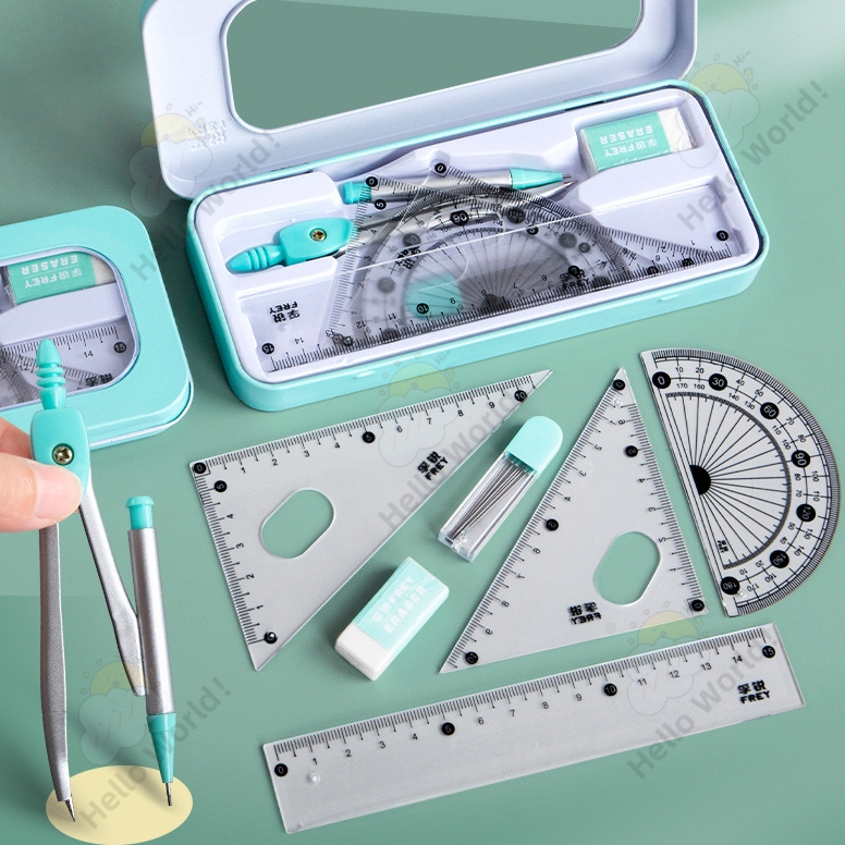 7in1 Set Geometry Compasses Triangle Ruler Ruler Protractor Exam ...