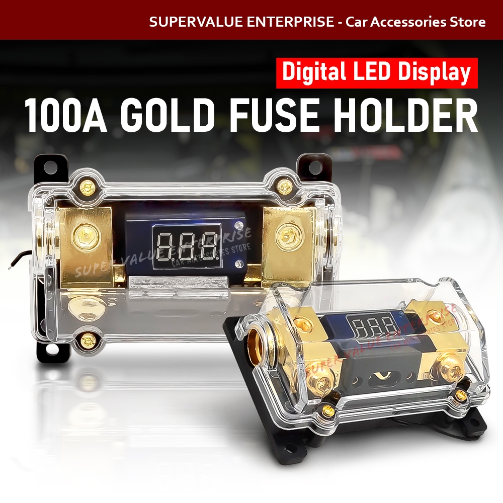 Car Base Digital LED Display Fuse Holder Gauge 100A Gold Fuse Box ...