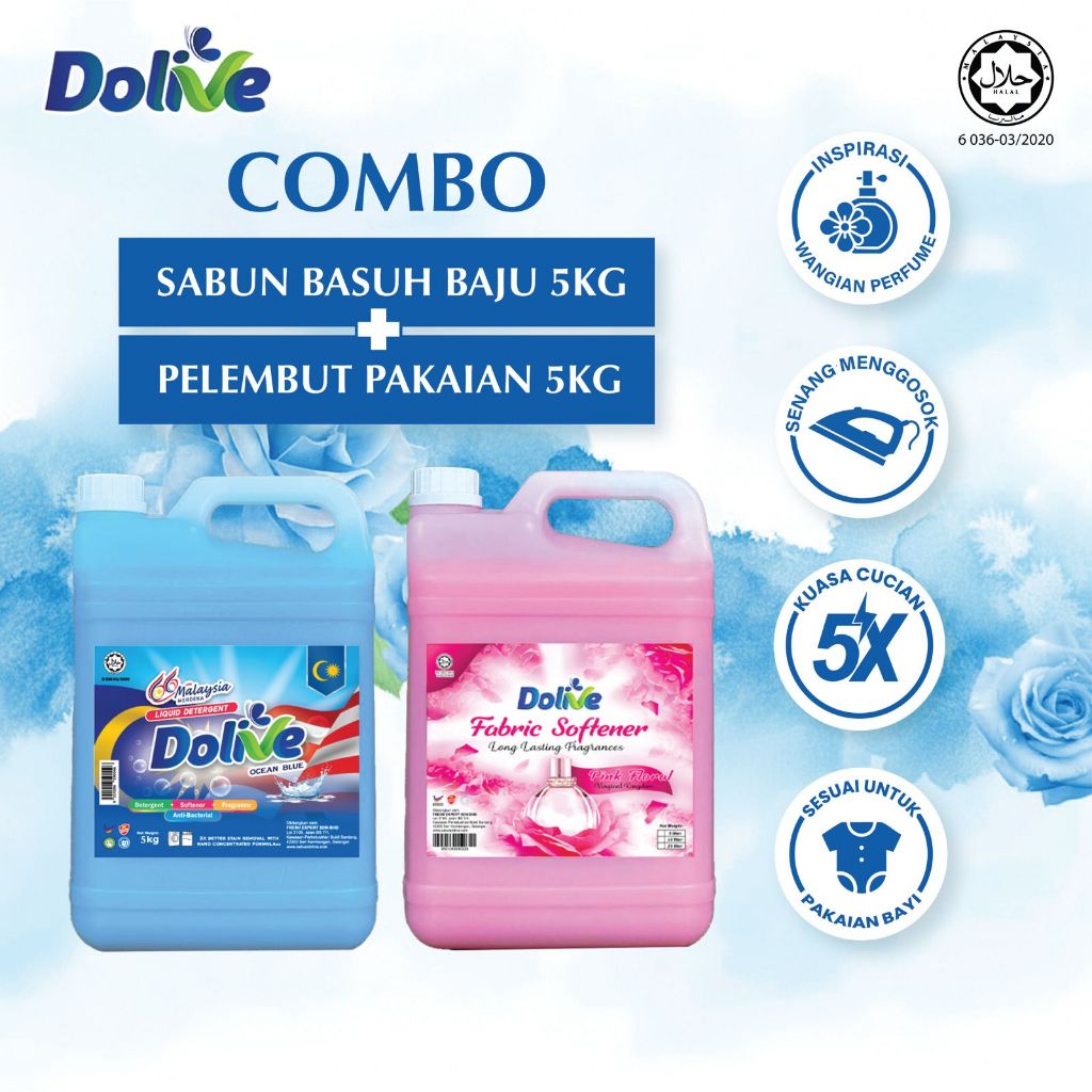 Dolive Combo Sabun Pencuci Baju (5kg) + Pelembut Pakaian (5kg