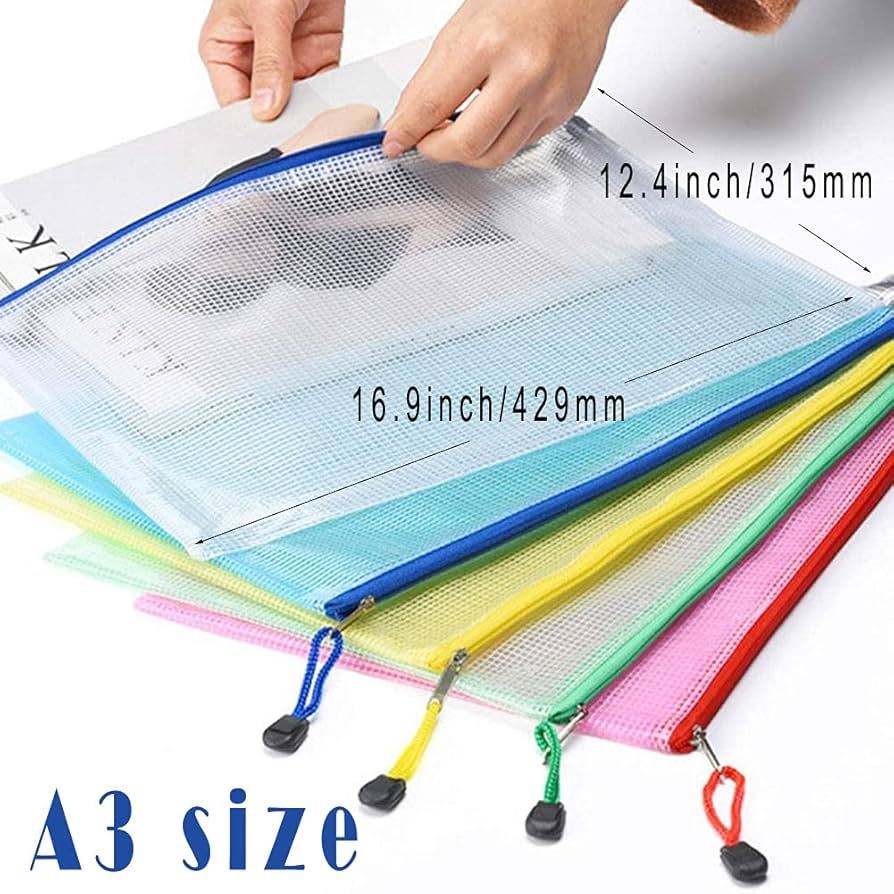 AKINASAVE A4 A3 Netting Zipper Bag Office learning grid zip file bag ...