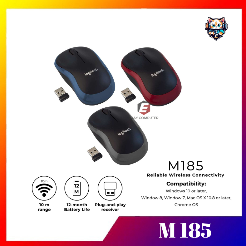 Logitech M185 Wireless USB Mouse (Grey / Blue / Red ) | Shopee Malaysia