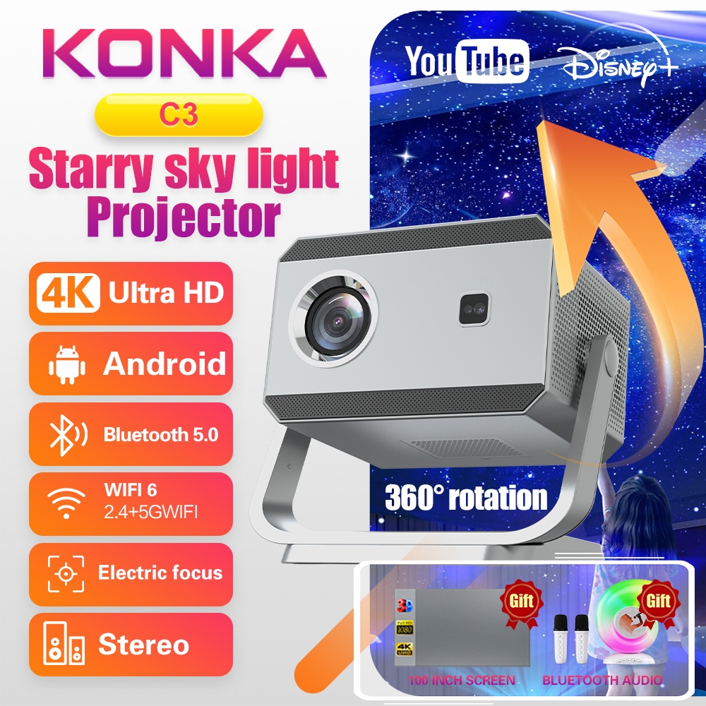 Konka C3 Projector with WiFi and Bluetooth 1080P portable HD 4K ...