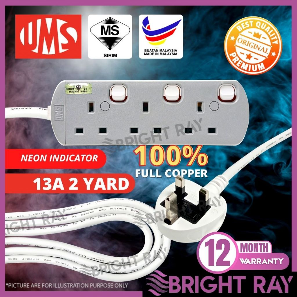SIRIM UMS 8313-N 3 Way Trailing Socket Extension Plug Power Socket ...