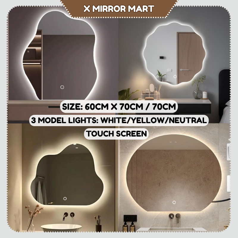 XMM LED Irregular Mirror Wall Mirror With Light Cermin Dinding Cermin ...
