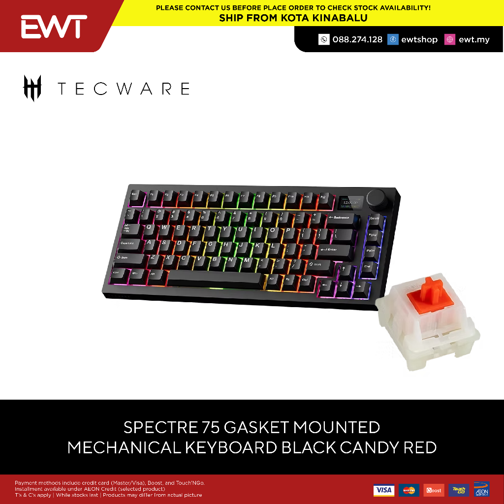 TECWARE SPECTRE 75/96 BLACK/WHITE (COCOA BROWN/CANDY RED) MECHANICAL ...