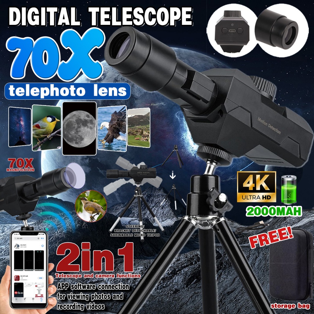 WiFi Digital Telescope 70X Large Aperture Objective Lens 4K Photos ...