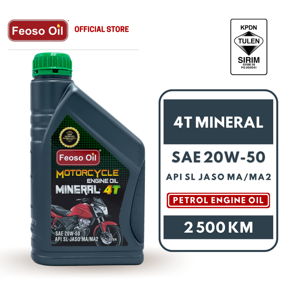 Feoso Oil 4T Mineral Motorcycle Oil SAE 20W-50 API SL JASO MA/MA2 ...
