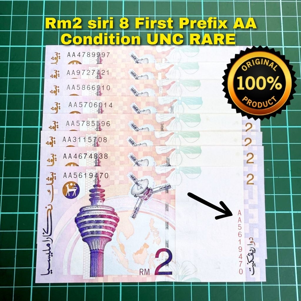 A707 Rm2 siri 8 First Prefix AA UNC duit Rm2 lama duit kertas lama duit ...
