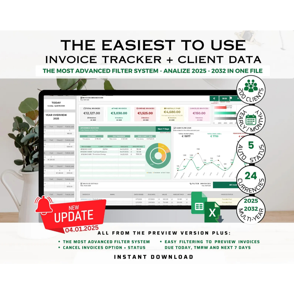 Client Manager Invoice Payment Tracker for Small Business Google Sheets ...