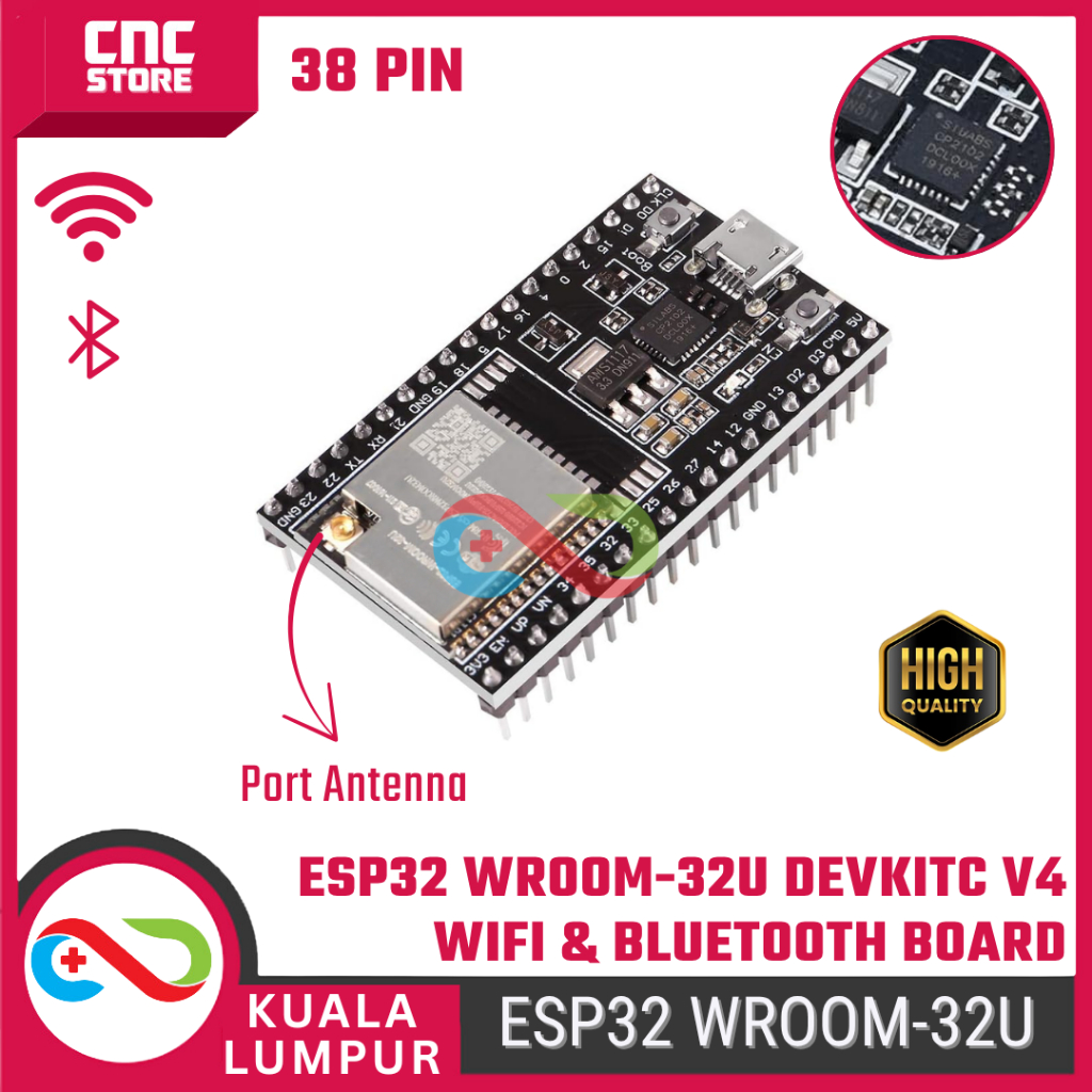 ESP32 WROOM-32U DEVKITC V4 – WiFi & Bluetooth Development Board for ...