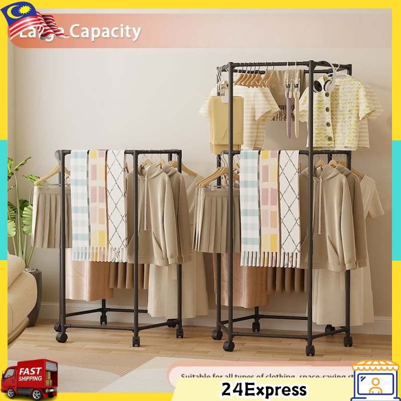 【READY STOCK】Double Layer Stainless Steel Clothes Rack 360° Rotatable ...