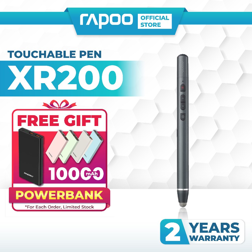 Rapoo USB 2.4G Touchable Rechargeable 3R Laser Presenter Pen XR200 ...