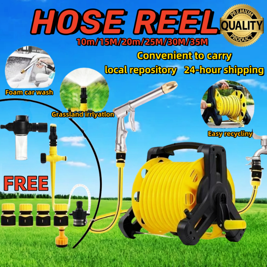 Garden Hose Reel Set Air Pipe Roller 35m Bracket Premium Stackable ...
