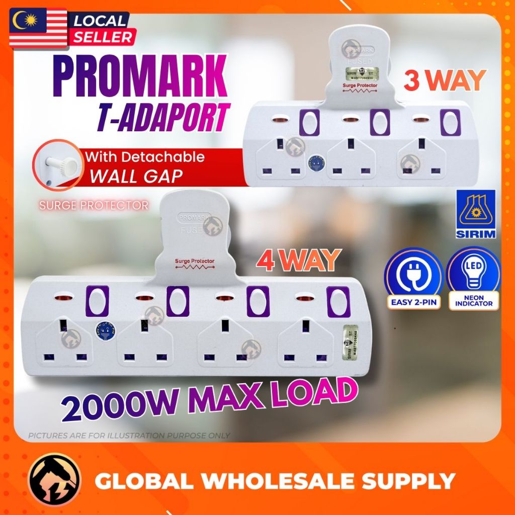 (SIRIM) PROMARK T-ADAPORT Heavy duty extension plug Soket plug with ...