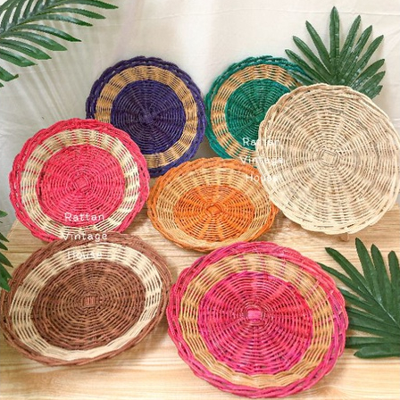 (Rattanvintage)🔥Piring Rotan | Rattan Weaved Round Food Tray | Rattan ...