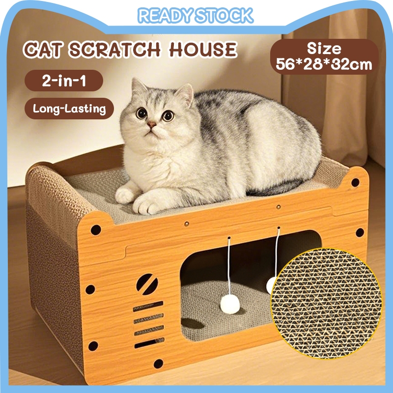 2in1 Cat Scratcher Board Cat Scratch House Wood Box Cat Bed Rumah ...