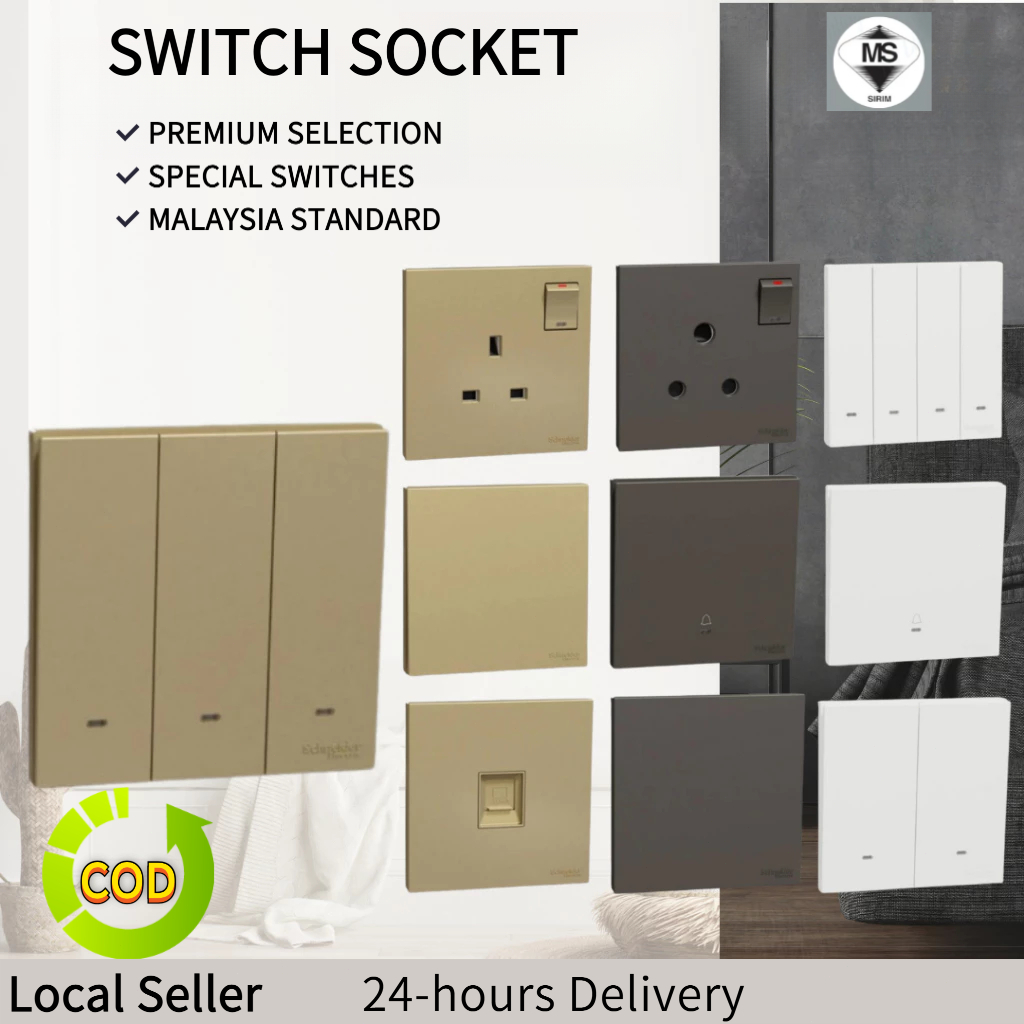 【SIRIM】Ultra Rimless Switch 1/2/3/4 Gang 1/2 Way 1-Gang 3-Pin with ...