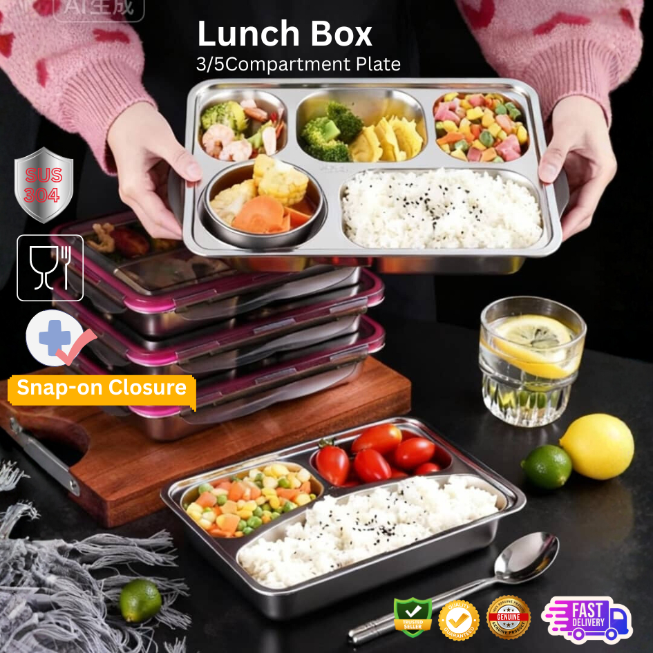 304 Stainless Steel Lunch Box, Multi-compartment Divided Bento Box/Snap ...