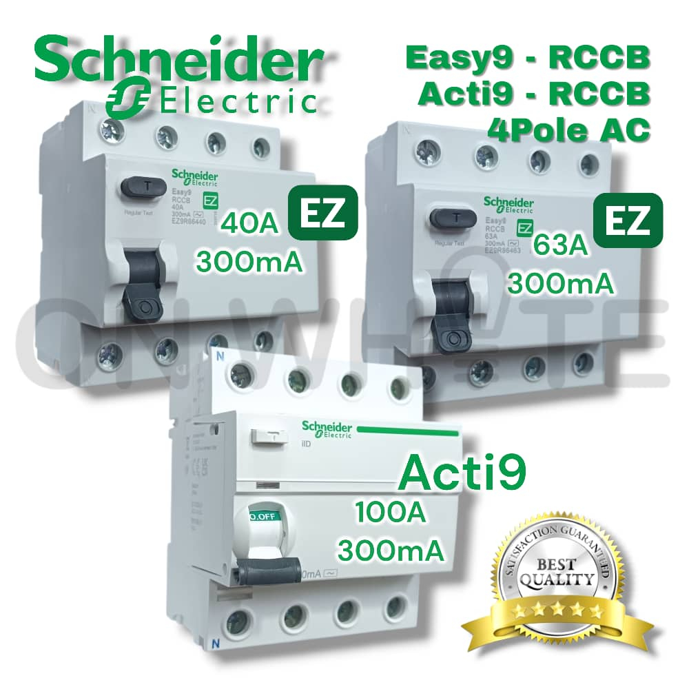 SCHNEIDER EASY9 / ACTI9 RCCB - ELCB 4POLE (EZ 40A - 300mA / EZ 63A ...