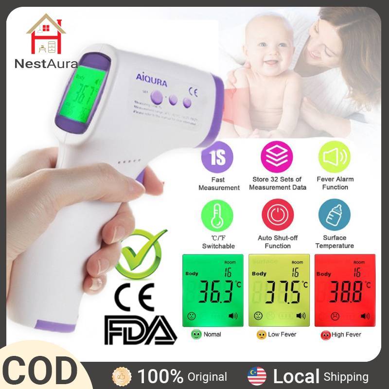 Thermometer Digital Infrared Forehead Scanner Temperature Gun Display ...
