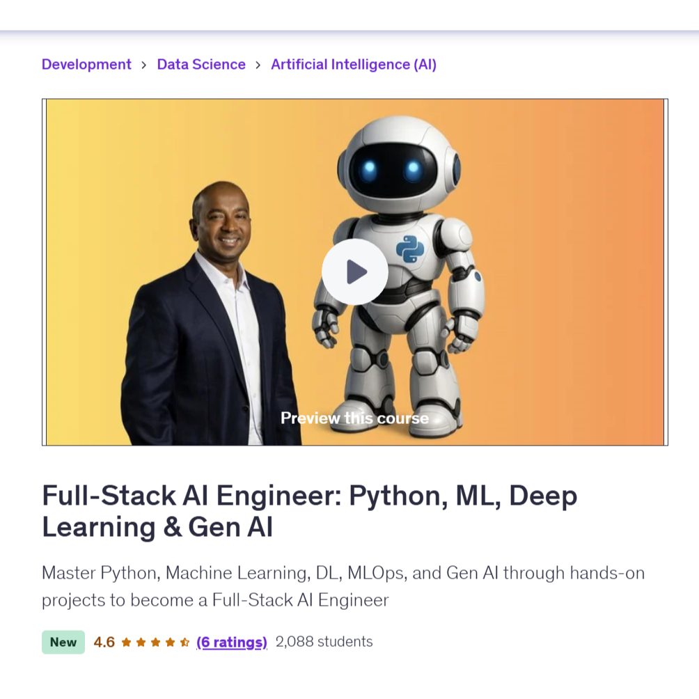 AI Engineer Video Course- Full-Stack AI Engineer: Python, ML, Deep ...