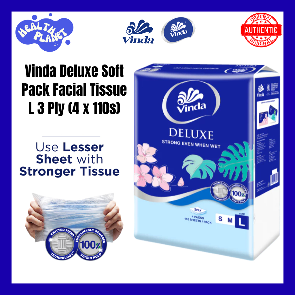 Vinda Deluxe Soft Pack Facial Tissue 3 Ply L (4 x 110s) | Shopee Malaysia