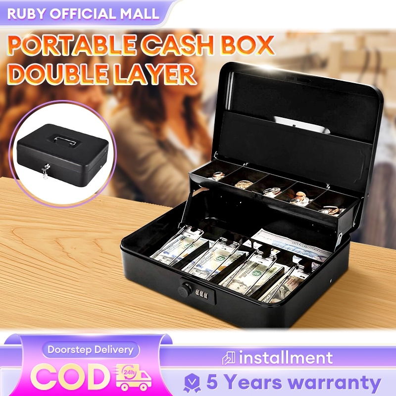 Cash Box With Lock Safety Box Petty Cash Box With Money Tray Mini For ...