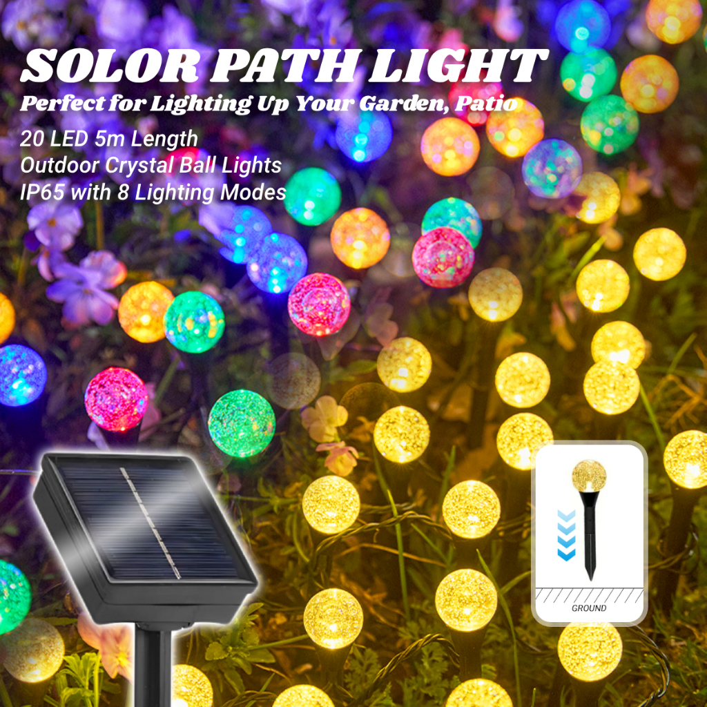 Solar Crystal Ball Inserted Lawn String Light Waterproof Insert Into ...