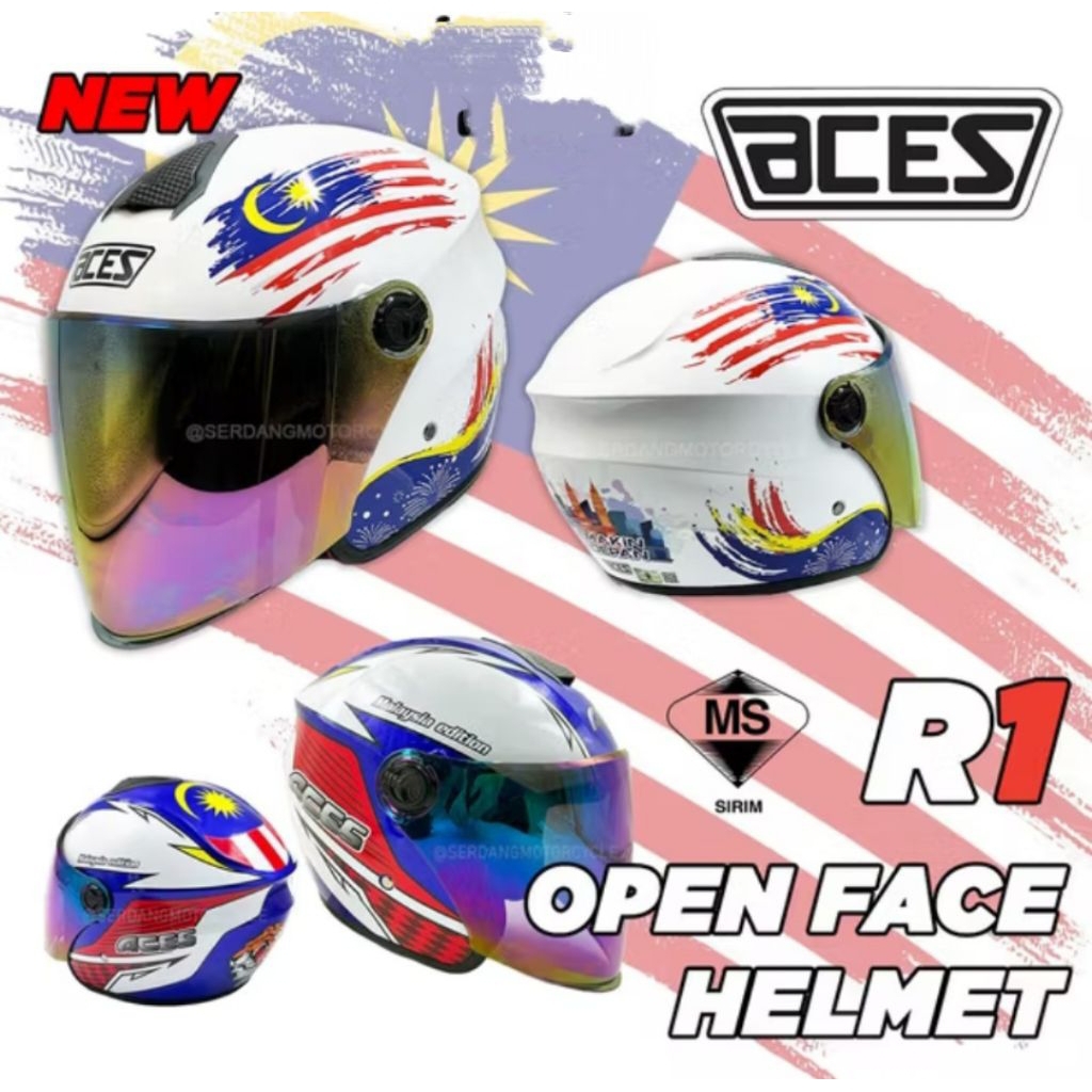 Helmet Merdeka ACES R1 Open Face Helmet With Rainbow Visor | Shopee ...