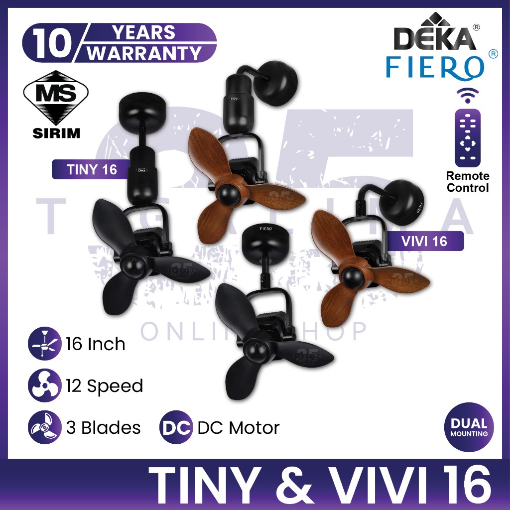 DEKA FIERO TINY & VIVI 16 Inch 3 Blades 12 Speed Remote Control DC ...