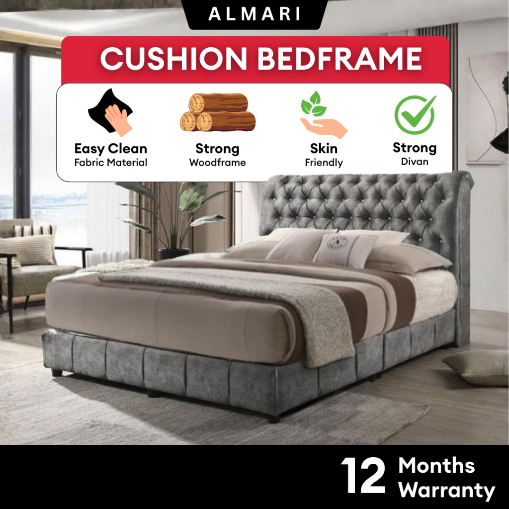 Free Install Chesterfield Bedframe Set Katil Set Grey Mattress Tilam ...