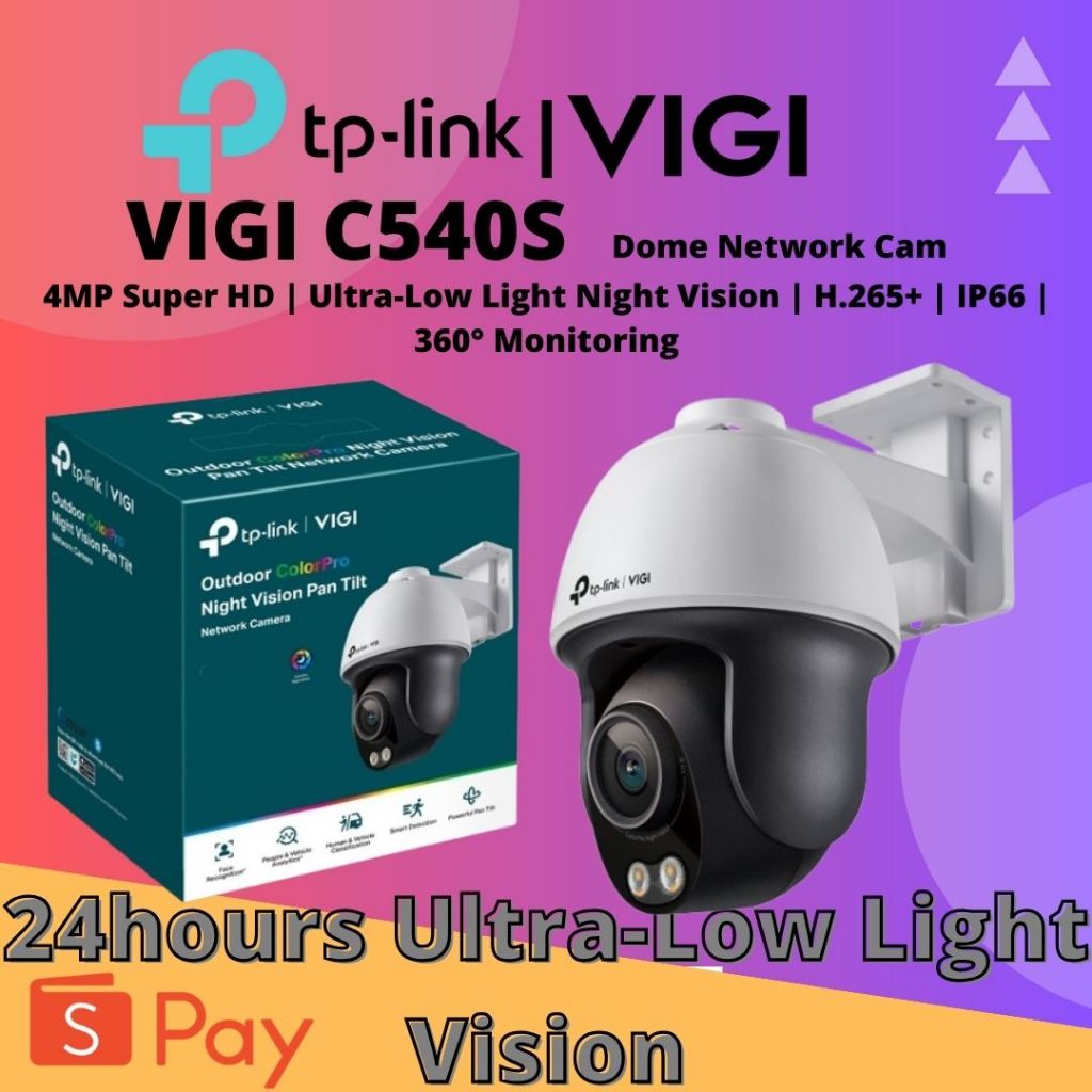 VIGI 4MP Outdoor ColorPro Night Vision Pan Tilt Network Camera Ultra ...