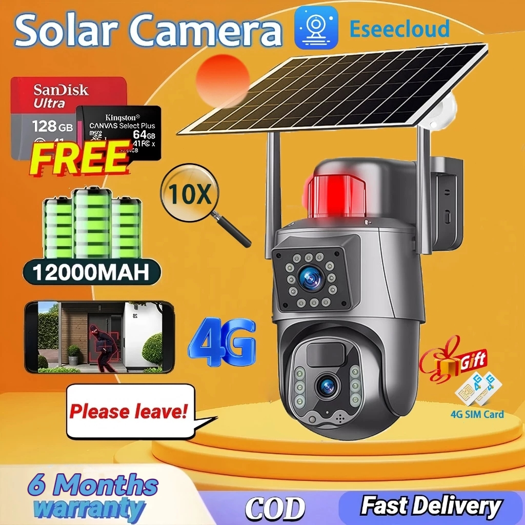 🔥NEW🔥Eseecloud SolarDual Lens Free 4g SIM 12MP Alarm PTZ Outdoor Auto ...