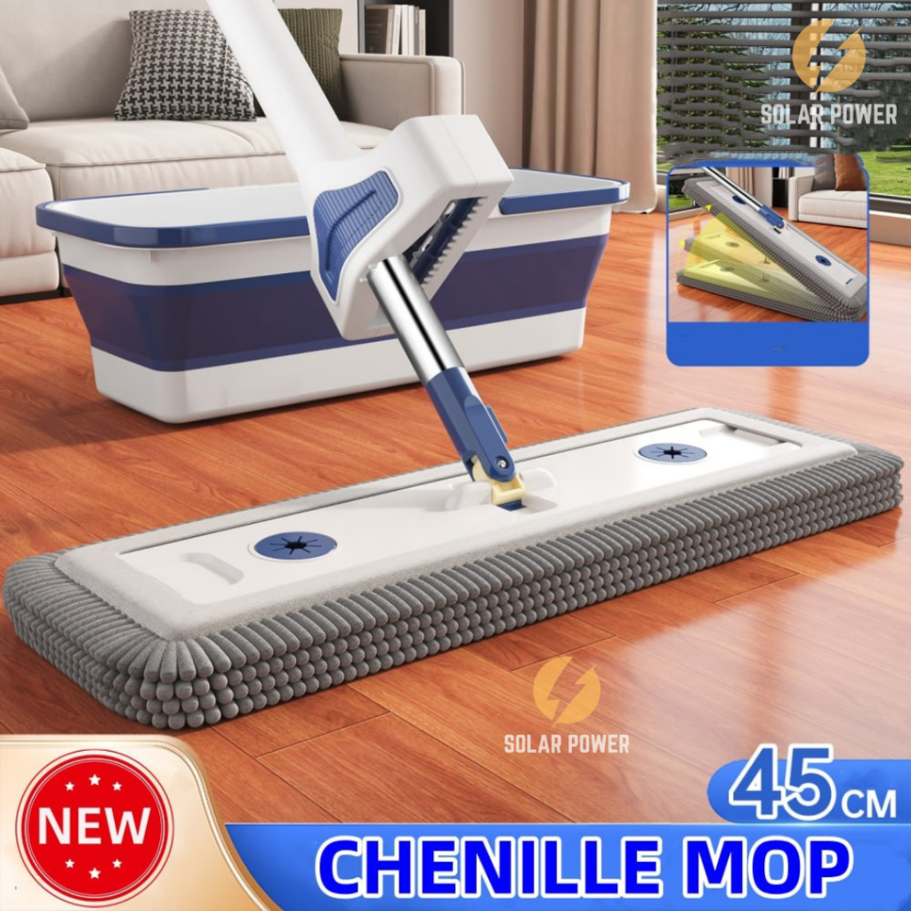 Chenille Mop 45cm Microfiber Squeeze Mop 360 Rotation Flat Mop Hand ...