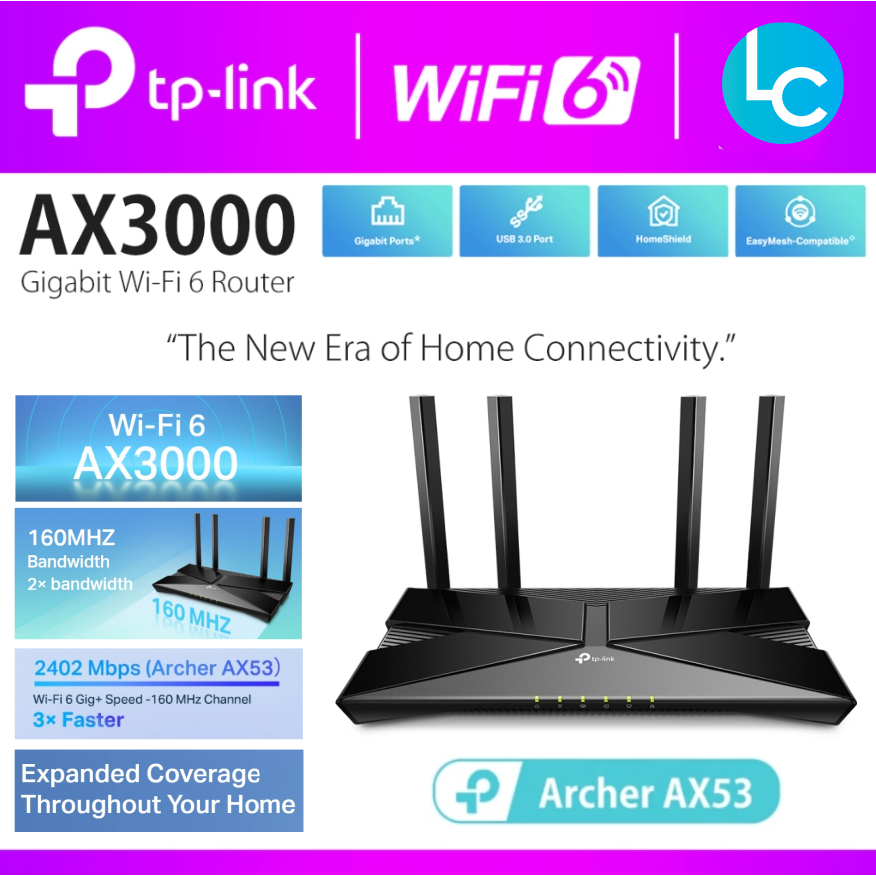 TP-Link Archer AX53 AX3000 Dual Band Gigabit Wi-Fi 6 Router For Unifi ...