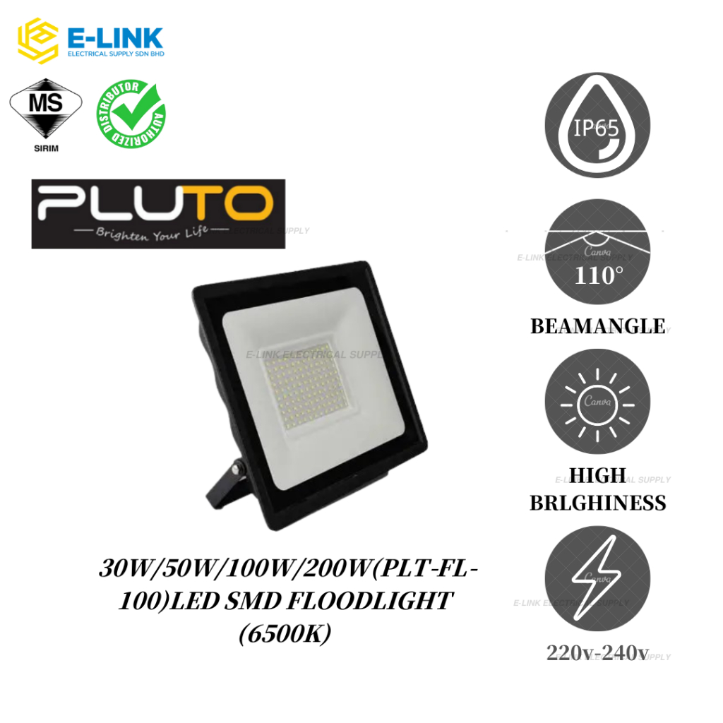 PLUTO (PLT-FL-100) 30W/50W/100W LED Floodlight – Durable Outdoor ...