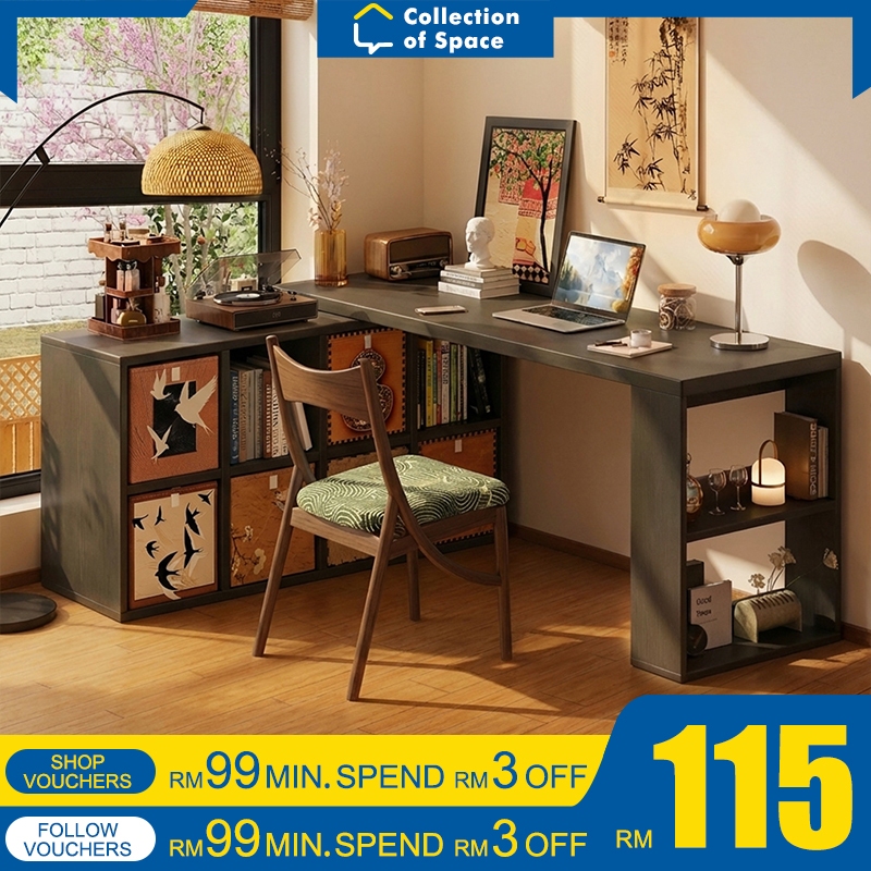 Meja Belajar Study Table with Bookshelf L Shape Computer Table Meja ...