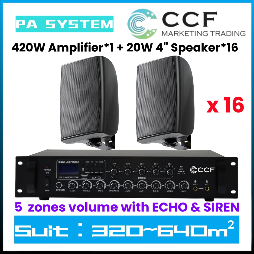 CCF 2/3/5 Zone PA System Set with 4 inch Wall Speakers original image 18