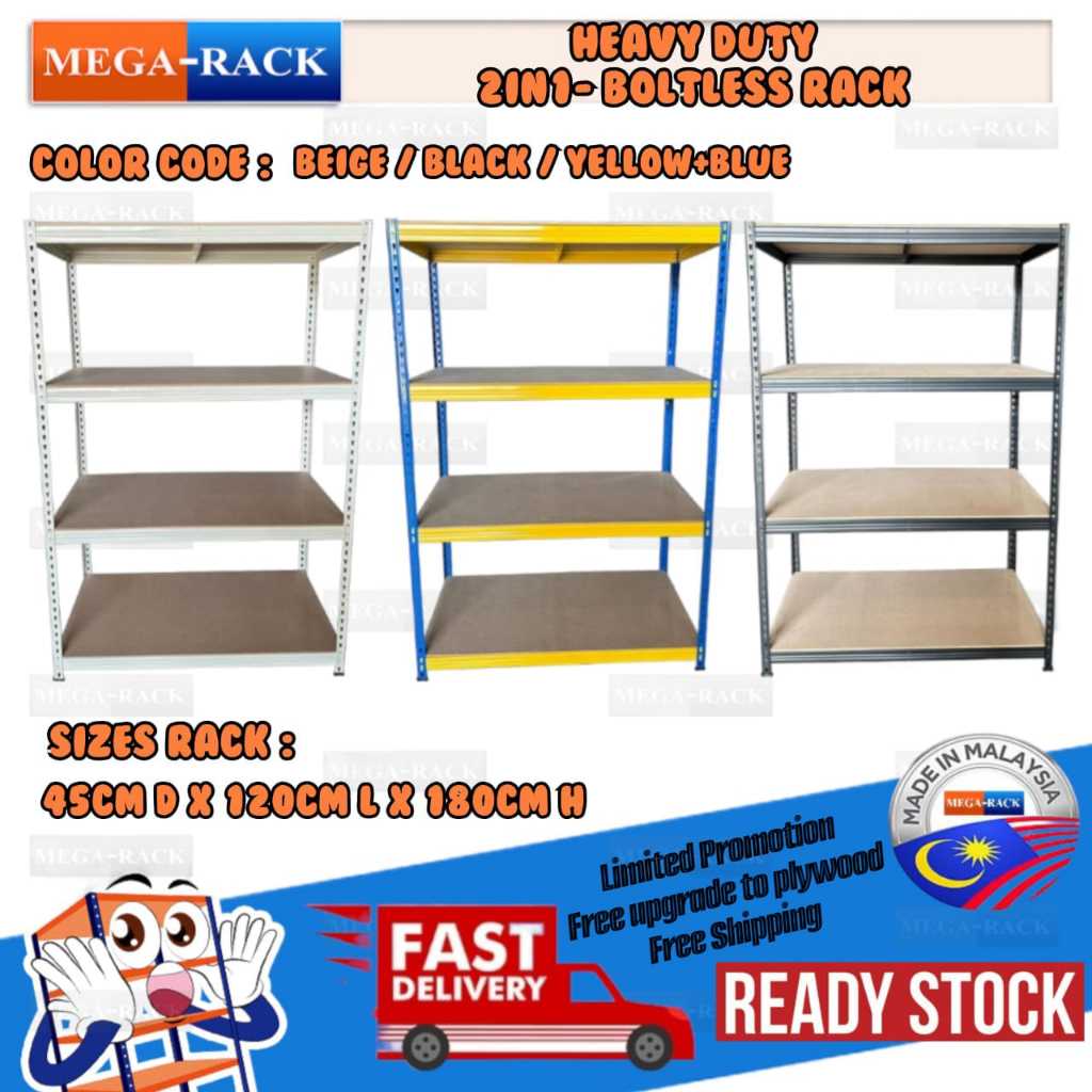 NEW ARRIVAL- 2 IN 1 Heavy Duty Boltless Rack - 45cmD x 120cmL x 180cmH ...